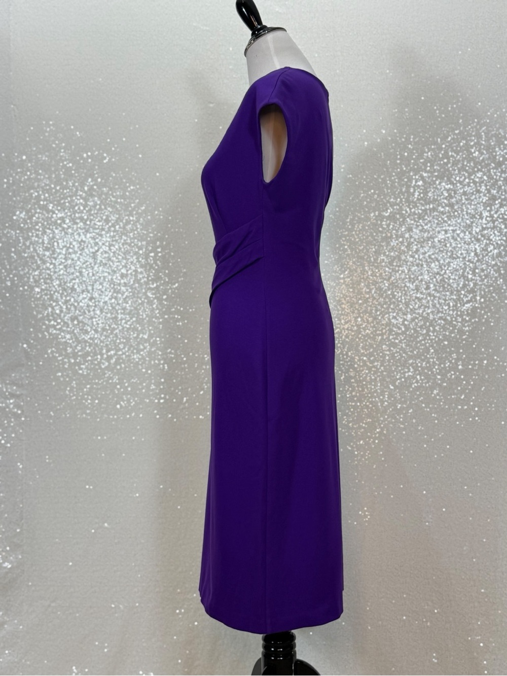ESCADA Purple Draped Sheath Dress EU 42 Designer Cocktail Midi Dress - Picture 8 of 16